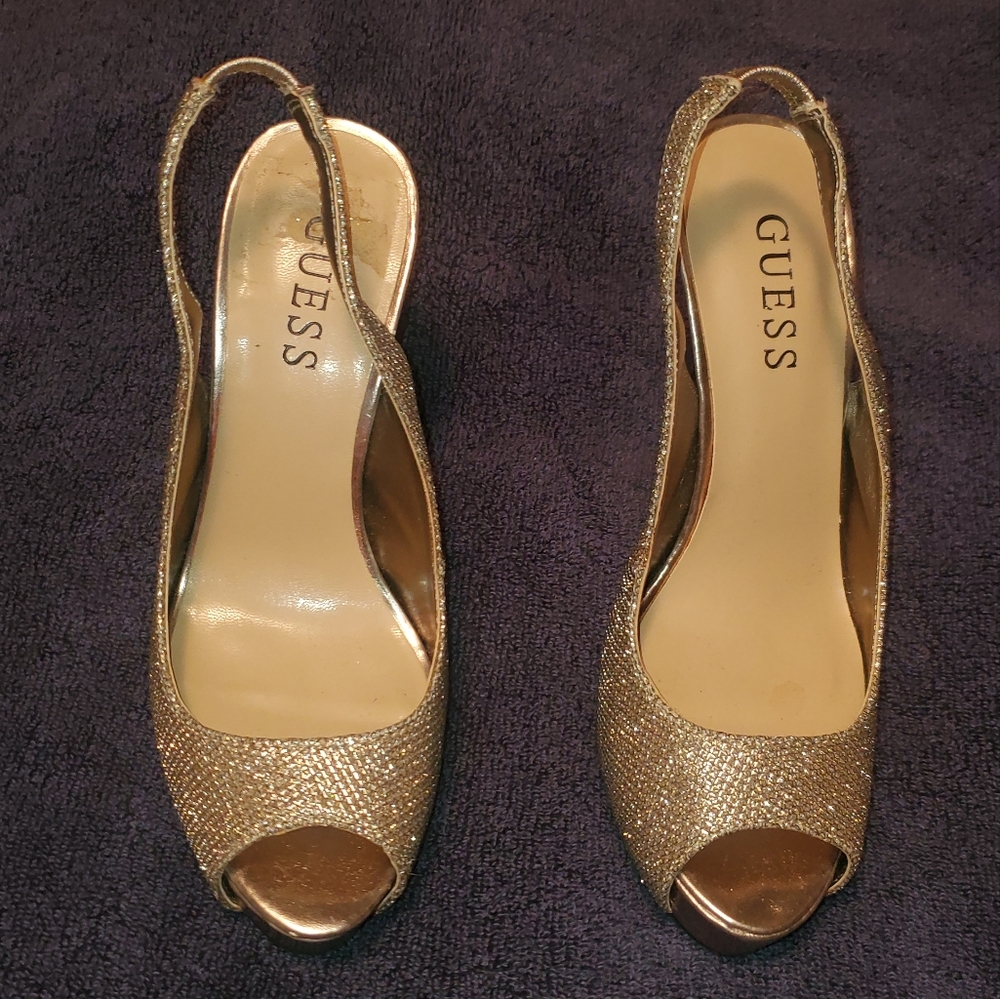 Guess Honora Metallic Peep Toe Heels